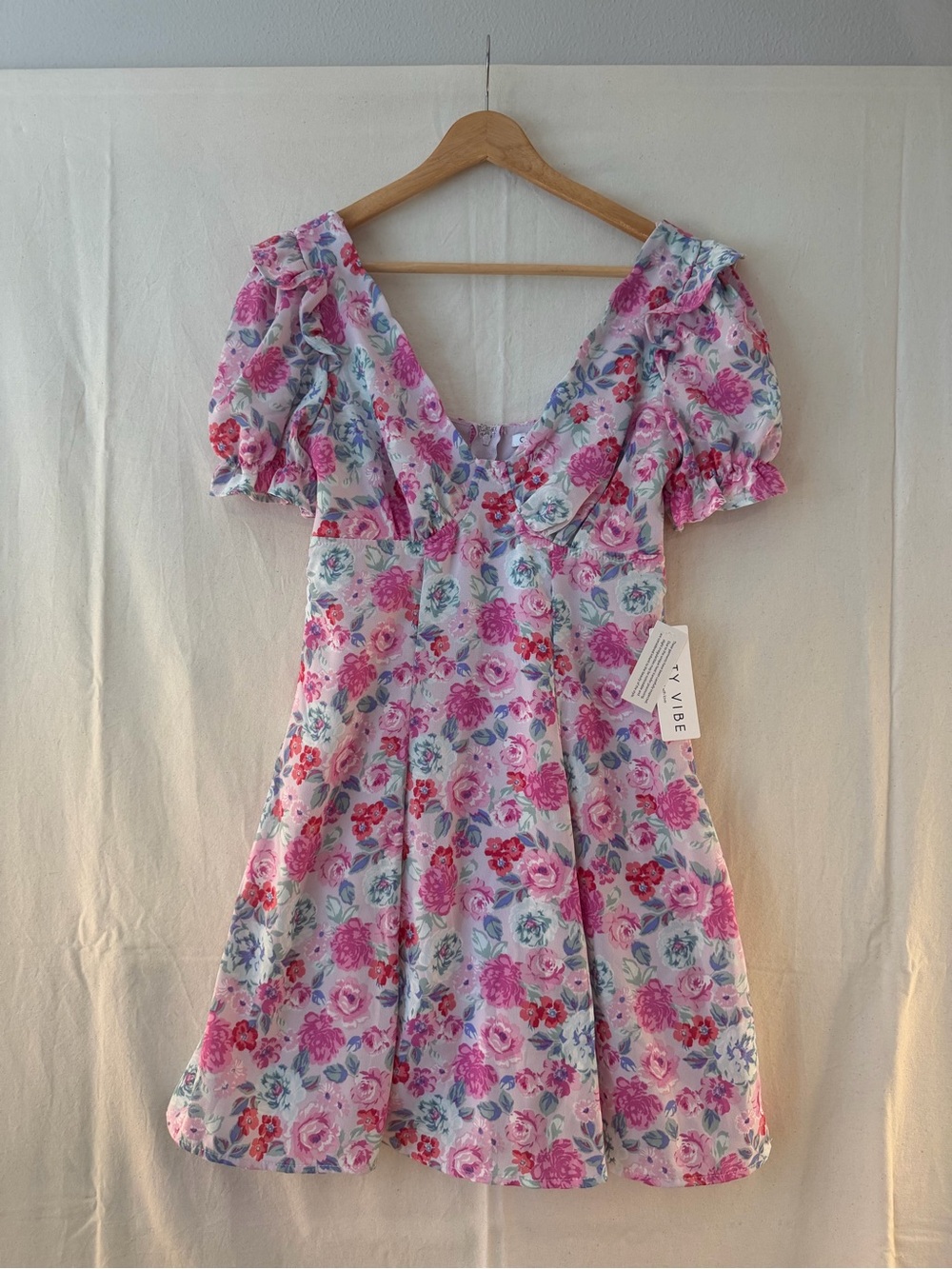 Vibe Girls' Pink Floral Ruffle-Sleeve Dress